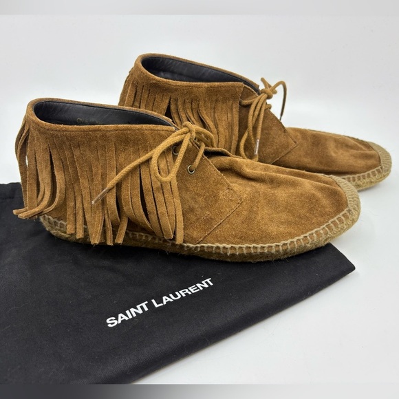 Saint Laurent Caramel Tan Suede Fringed Moccasin Bootie Size 40 - Picture 1 of 13